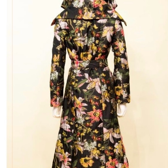 Samuel Dong Black Floral Trench Coat with Pink & Yellow Flowers - Picture 2 of 2